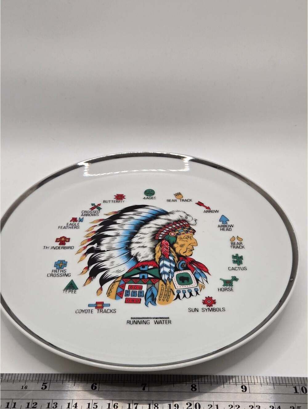 Vintage Native American Chief and Symbols Collector Wall Plate Made in Japan
